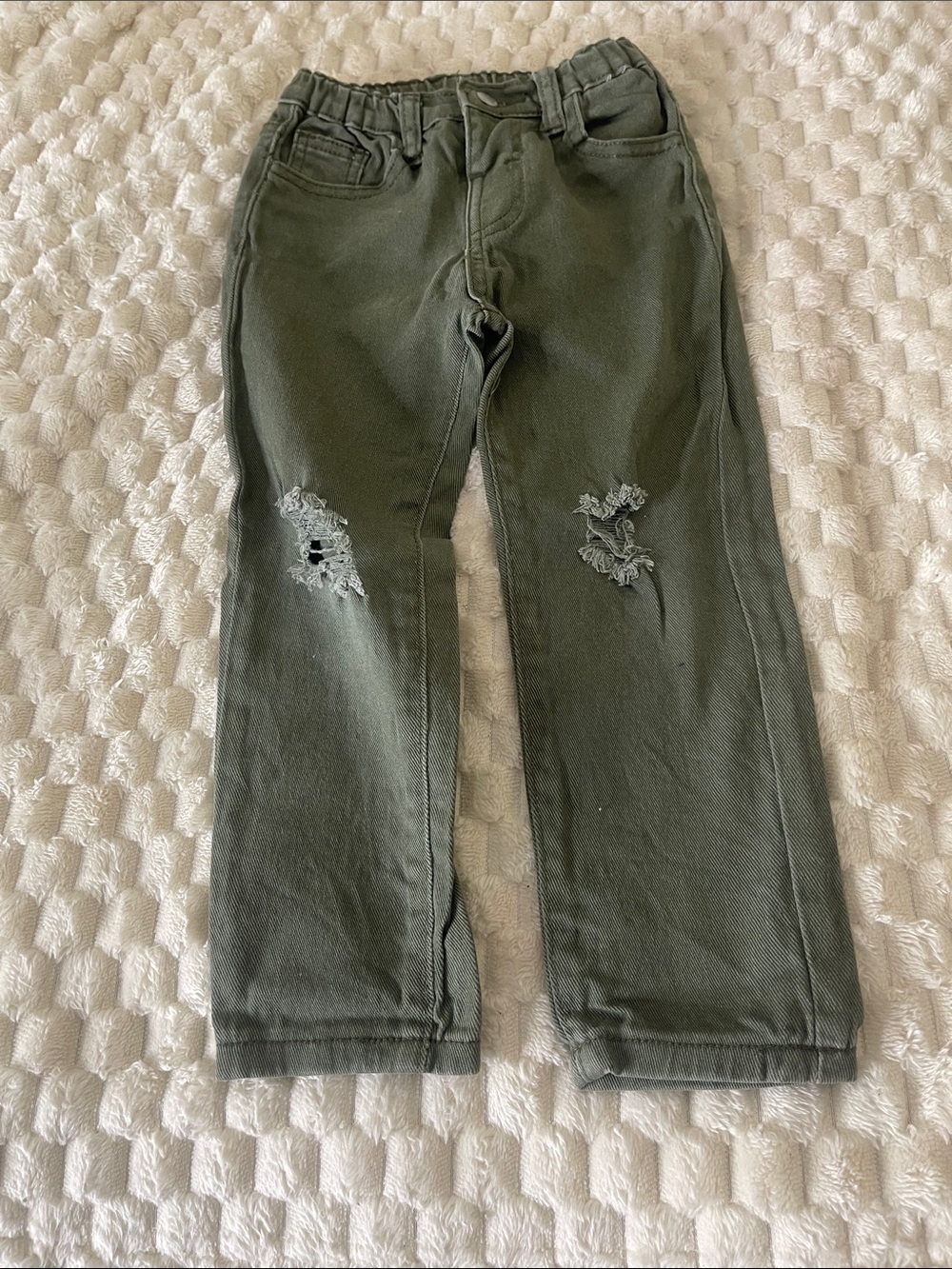 Boy’s Olive Green Distressed Stretch Denim Pants